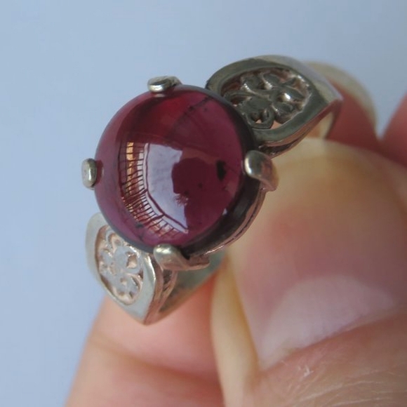 Deep Red Wine Natural Garnet In Filigree Sterling Silver Ring. Size 7 - Picture 3 of 11